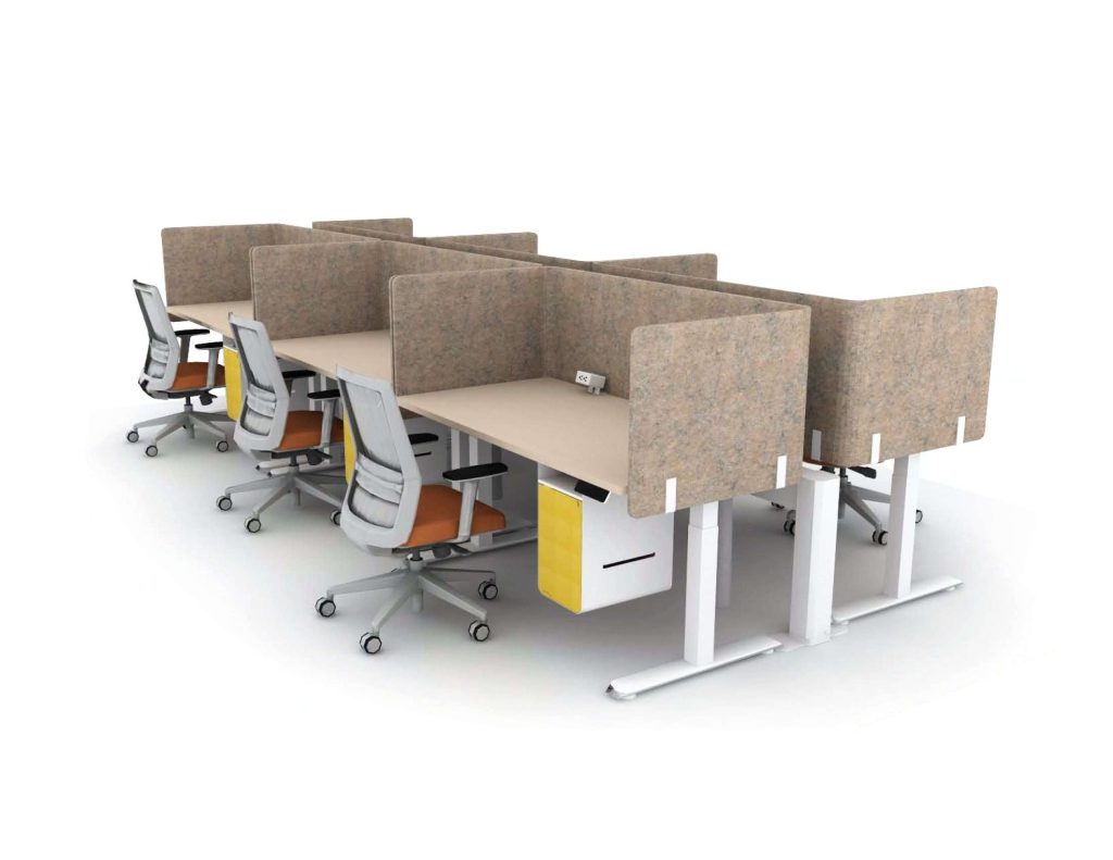 Open Plan 6 pack Electric Desks with Privacy Screens